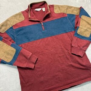 Orvis Sweatshirt Mens Large Red Colorblock Quarter Zip Elbow Patch Outdoors